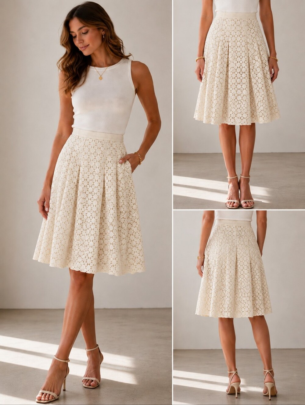 Tory Burch Floral Embroidered Lace Skirt Size 8 Ivory - Picture 1 of 7